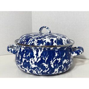 Golden Rabbit Enamelware Dutch Oven blue Cobalt Swirl NIB 2.5q gift small dish